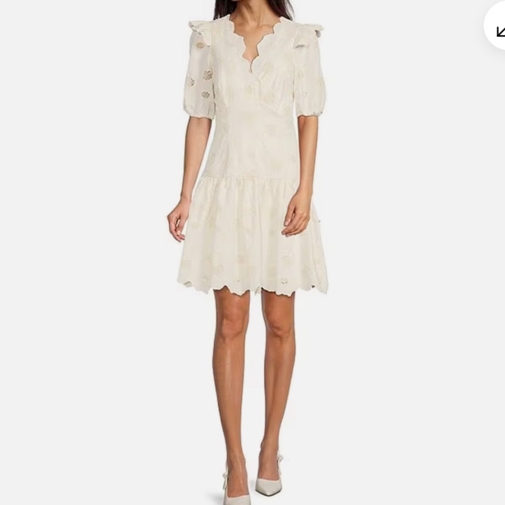 Alex Marie Ivory Phoebe Lace V-Neck Scallop Drop Waist Dress Size 6P BRAND NEW